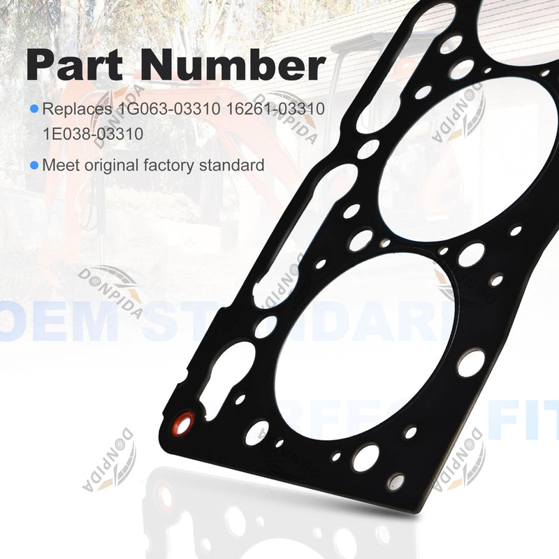 Cylinder Head Gasket Replaces 1G063-03310 Compatible with Kubota D1105 D1305 enigne, for Tractors B2400 B2410 B26 B2630 B7610 F2400 F2560 F2880 FZ2400 KX161-2 KX41 RTV1100 RTV1140 U25 ZD28