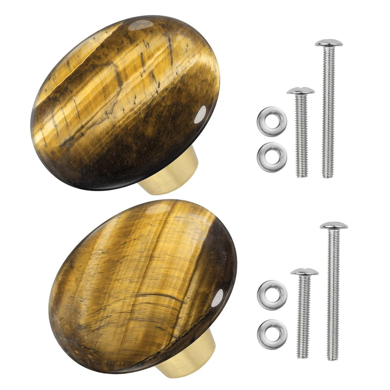 moonsix Set of 4 Oval Shape Crystal Stone Cabinet Drawer Knobs, Healing Chakra Cupboard Handles Decoration, Tiger’s Eye Stone Brown