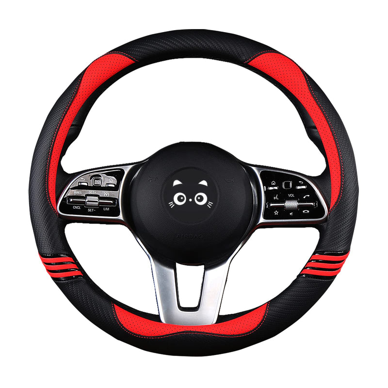 Iwantit® Premium Grip Steering Wheel Cover with Anti-Slip Rubber Ring, Made of Carbon Fiber & Breathable PU Leather, Universal Fit for 14.5-15 Inch Car and SUV (Passion Red) 003-Passion Red