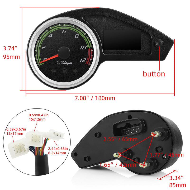 Universal Motorcycle Speedometer Gauge Digital Speedometer for Motorcycle LCD Gauge Cluster MPH Dashboard Speedo Meter with Tach, Odo, Oil Level, Gear