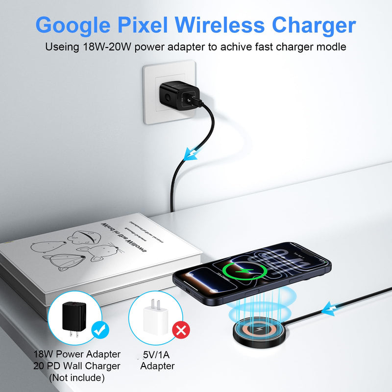 Magnetic Wireless Charger for Google Pixel 10/10 Pro XL/10 Pro Fold | Wireless Charging Pad for 10a/9a/9/9Pro XL/8/8a/7/7a/6/5/4, 4FT 15W Max USB-C/A Magsafe Charger 2Pack for iPhone 17/16/15/14 Black
