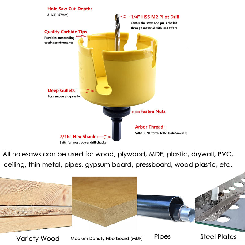 MaxTool 5-1/4" TCT Hole Saw 133mm Carbide Tip Holesaw 2.25" Deep with 5/8-18 Thread for Cut Asphalt Brick Concrete MDF Tough Material; CT00Y57R516