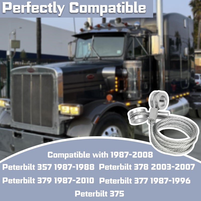 2-Pack Hood Strut Control Cable for HLK2047 - Precise Fit Hood Release Latch Cable - Compatible with Peterbilt 1987-2010 Front Hood Control Cable Fit for 357, 375, 377, 378, 379 - L92-6000-0718