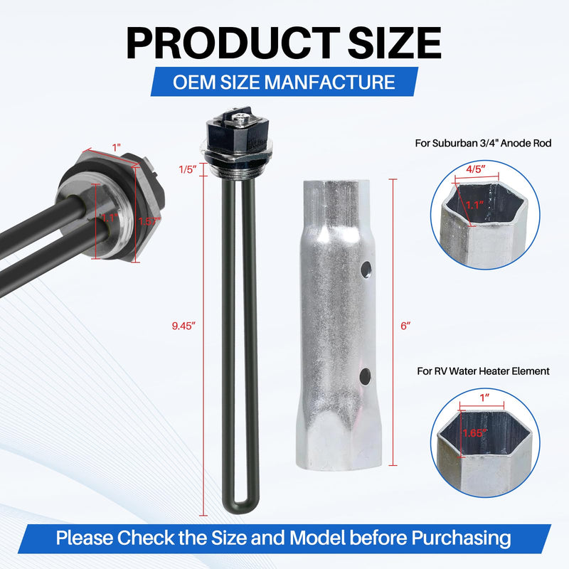 110V/120V RV Water Heater Screw-In Electric Heating Element 110V/1400W for Atwood/Dometic 92249, 120V/1440W Suburban 520789/520900, GC/GCH/SW Series with Dual-Use Quick-Release Hex Wrench