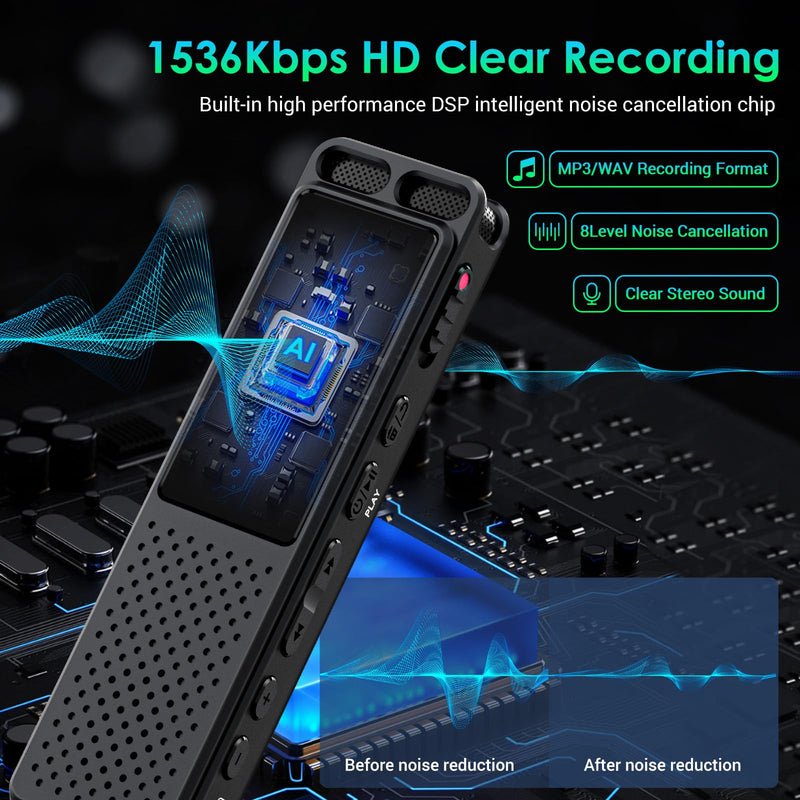 Voice Recorder with Playback, Vandlion HD Clear Digital Recording Device | 100Hrs Battery, AI Noise Reduction, One Touch Recording, Compact, Voice Activated, Password, Lecture Meeting Interview Class 16.0 GB