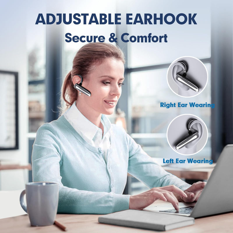 Truck Driver Bluetooth Headset for Cell Phones Wireless Earbuds with Earhooks IPX7 Waterproof Dual Microphone Earpiece in Ear Hands Free Single Headphone Charging Case for Driving Business Android iOS