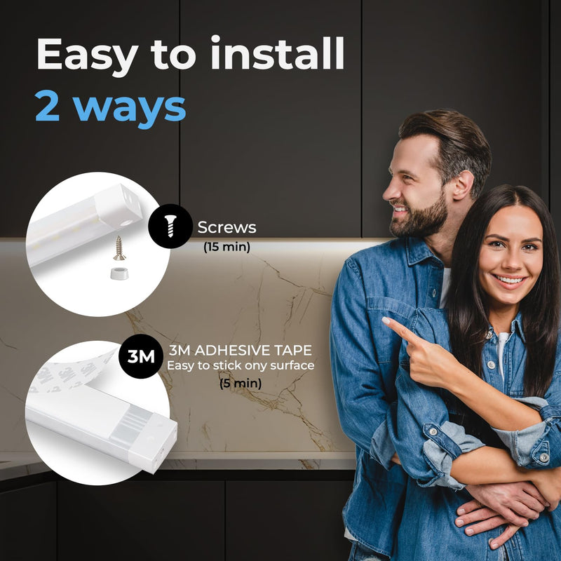 EShine Hand Wave Activated Under Cabinet LED Lighting Kit, Dimmable, 6-Pack 7 in - Touchless Dimming Control, White Under Counter Lights for Kitchen, Garage, Office, Desk - Warm White (3000K) Warm White (3000K) 6 pack