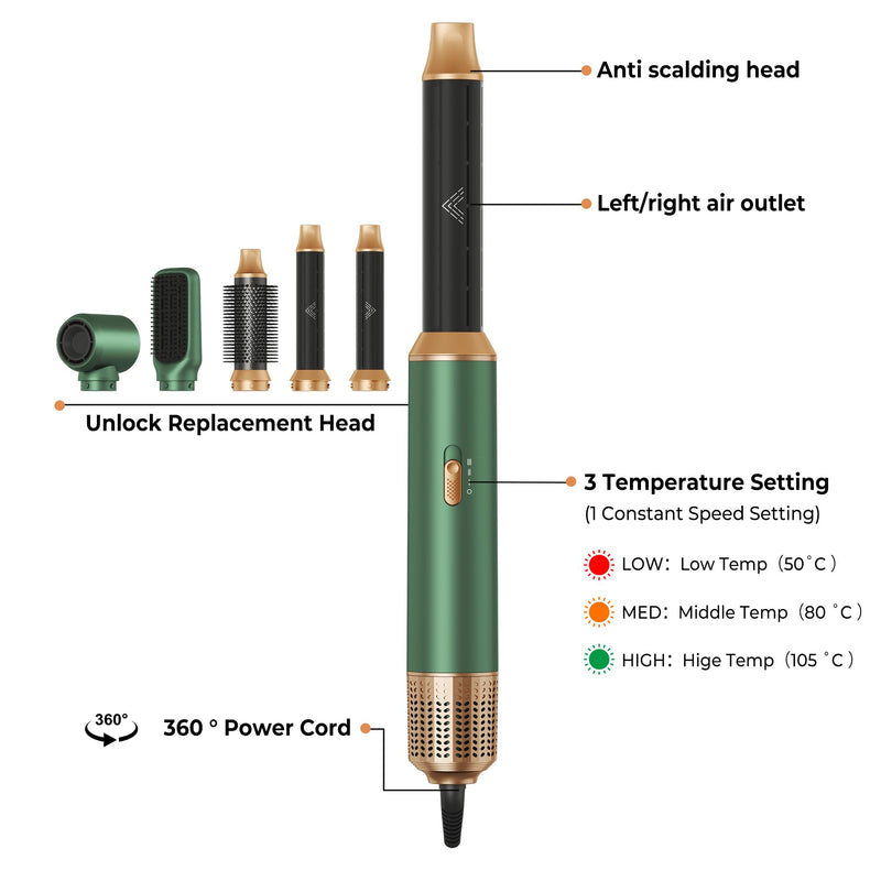Hairstyer 5 in 1 Hair Styler, Air Brush Airbrush 5 in 1 Air styer | Airstyler Multi-Blow Dryer Brush Set with Curl, Straighten, Wavy, Smooth, Magic Styler for All Hair Types and Lengths