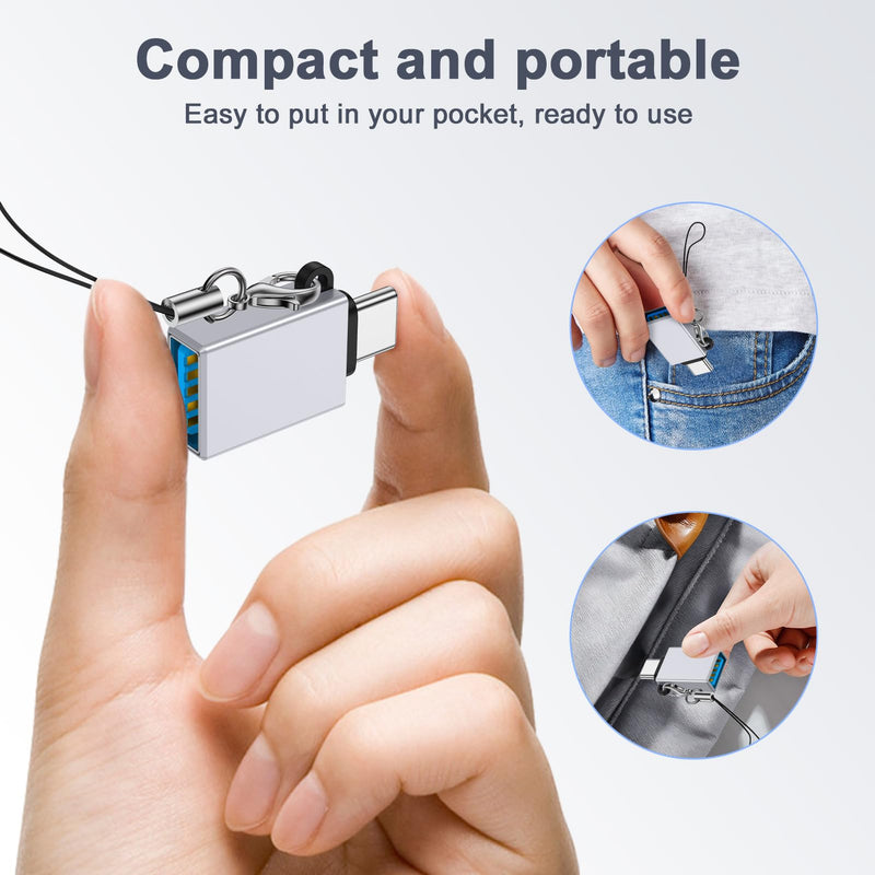USB C to USB A Adapter,4 Pack USB C Male to USB A 3.0 Female OTG Adapter | Type C Male to USB Female 3.0 Charger Adapter for iPhone 17 Pro Max,17Pro,17e,16e,16 Pro,16,15 Plus,PC,Laptop,Tablet,Keyboard Gray