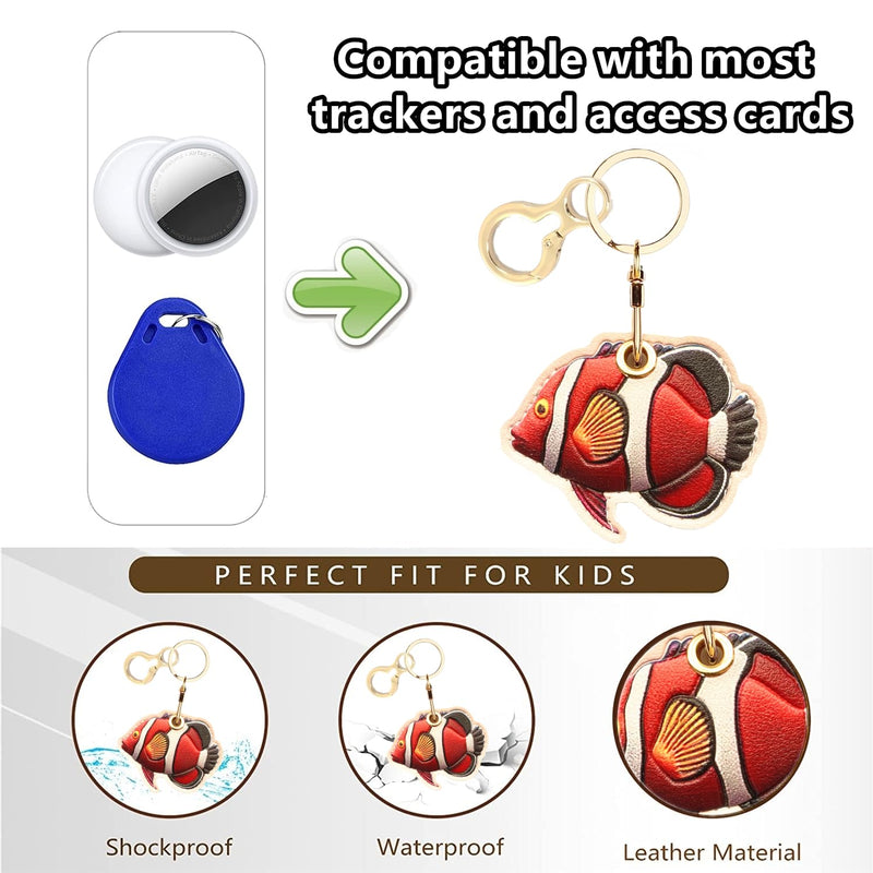 BORKUANA PU Leather Keychain holder Protective Case Compatible with AirTag | Cute Drop-proof Cover with Keyring,Anti-Scratch Finder GPS Tracker Case for Wallet Keys,bag,Backpack,Pets,Luggage,Fish Fish 5