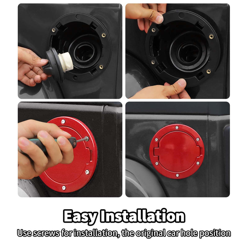 JWWY for JK Fuel Tank Cap Gas Cap Fuel Filler Petrol Tank Cover Protection Fit for Jeep Wrangler JK 2007-2017 Exterior Accessories Aluminum Alloy Red