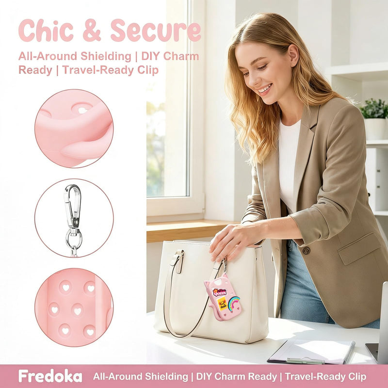 Cat Case for Touchland Hand Sanitizer Power & Glow Mist 1oz, Silicone Protective Sleeve with DIY Charms & Keychain, Portable Travel Holder for 30ml Spray Bottle（Pink）