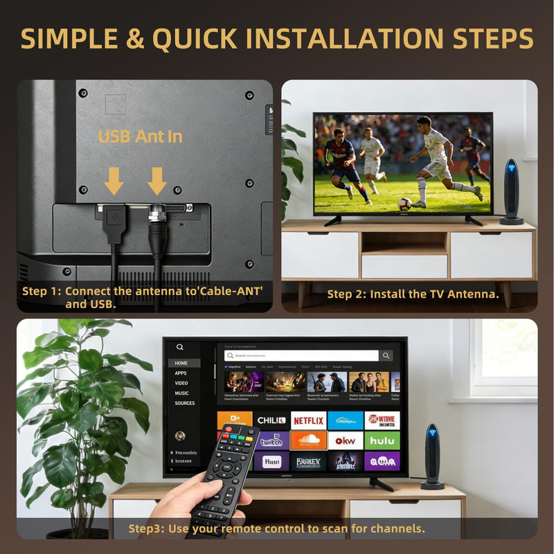 2026 TV Antenna for HD Smart TV Indoor, 1000+ Miles Range Digital Outdoor TV Antenna for Free Local Channels, Portable Antenna Support 8K 4K 1080p TVs-HDTV Antennas 20ft Coax Cable