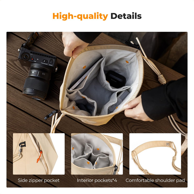K&F CONCEPT Camera Sling Bag Small Compact Case | Cute Soft Camera Pouch, Handbag, for Urban Street Photography, BS05 02-Beige
