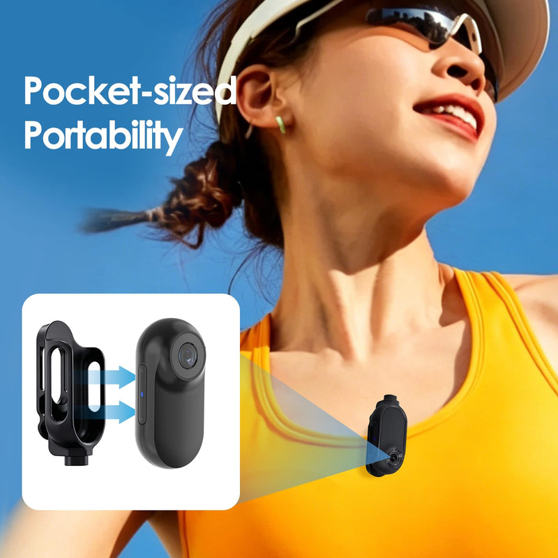 Mini Body Camera, Thumb Size Wearable 1080P Action Camera with 16GB | Magnetic Necklace POV Cam, Helmet Mount,Mounting Kit for Cycling,Vlogging,Sports,Up to 128GB Expandable,Gift for Men & Women Blcak