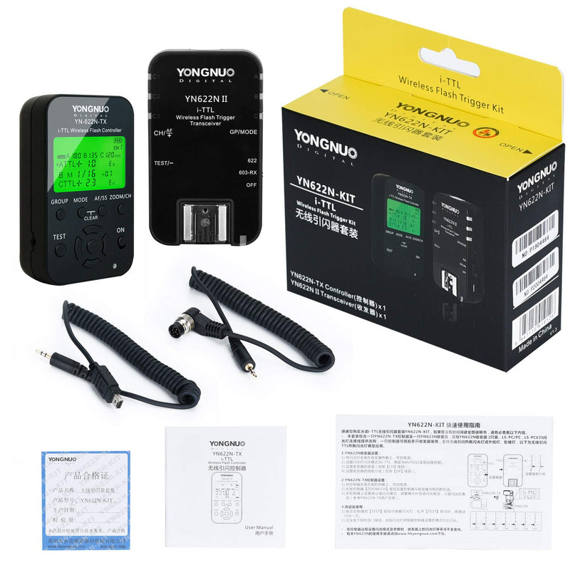 YONGNUO YN622N-Kit YN622N Kit Wireless i-TTL Flash Trigger Kit for Nikon, Including 1X YN622N-TX Controller and 1X YN622N II Transceiver