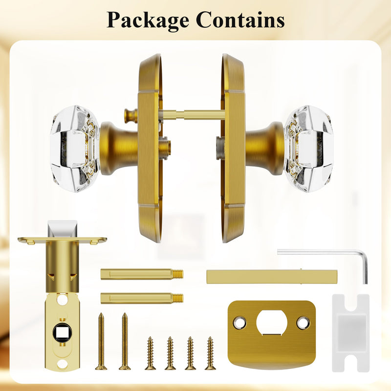 Crystal Door Knobs Interior, Antique Brass Door Knob with Lock, Glass Privacy Door Knob for Bedroom Bathroom 1 Pack