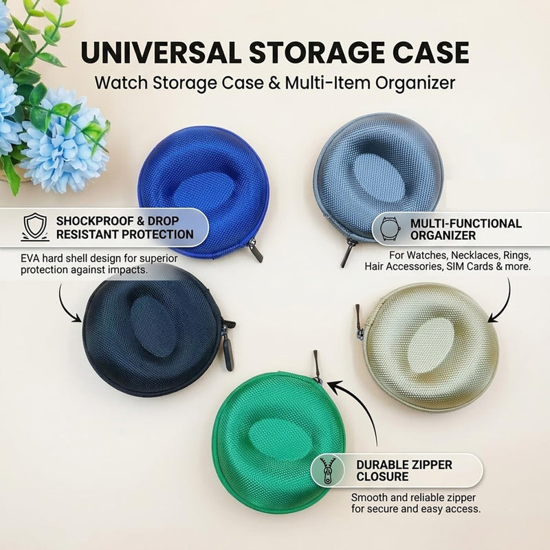 Single Watch Box, Drop Resistant Hard Carrier Pouch with Zipper Closure, Compact Travel Watch Protection Case for Smartwatches Blue