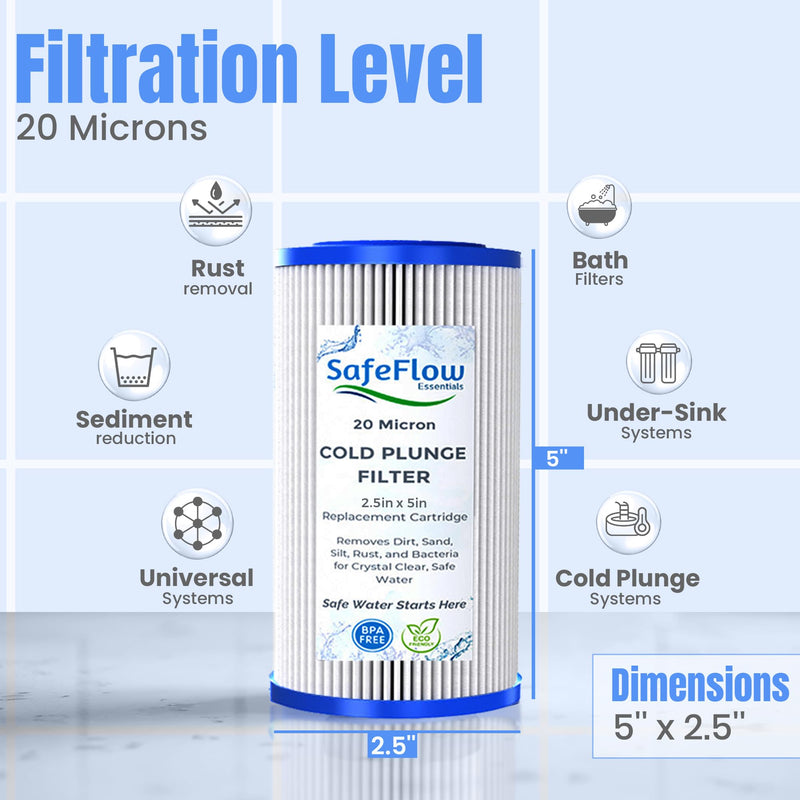 5" x 2.5" Cold Plunge Filter 20 Micron – Fits The Pod Ice Cold Plunge Water Chiller, Cold Plunge Filters, and Under Kitchen Sink Systems (6) 6