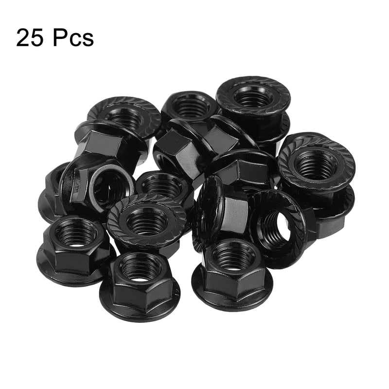 uxcell M12x1.5mm Serrated Flange Hex Lock Nuts, 25Pcs 304 Stainless Steel Non-Slip Metric Hexagon Flange Nut, Full Thread, Bright Finish, Black 25