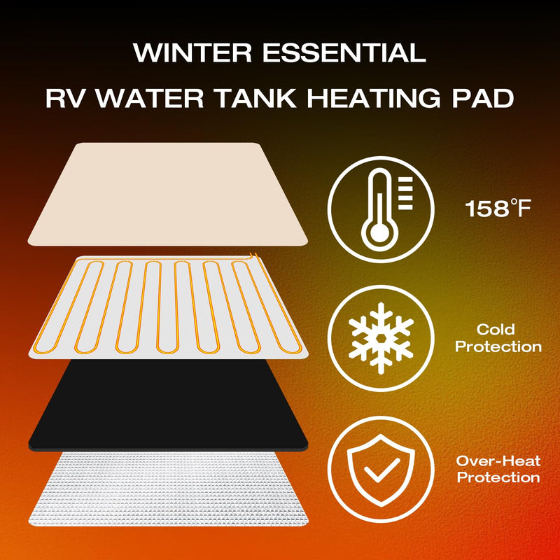 H&G lifestyles RV Holding Tank Heater Pad Use with Up to 50 Gallons Fresh Water 120V 12" x 18" Holding Tank Heating Pad with Constant Temperature Heating Plate (Pack of 2) 120V 12X18"