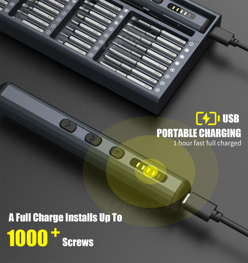Electric Screwdriver Cordless Tool Set,72 PC Rechargeable Power Screwdriver Torx Phillips Triangle Pentalobe Automatic-Battery Electronics Kit for Macbook/Ps5/Xbox/Switch Computer Laptop Glasses 72IN1 Grey