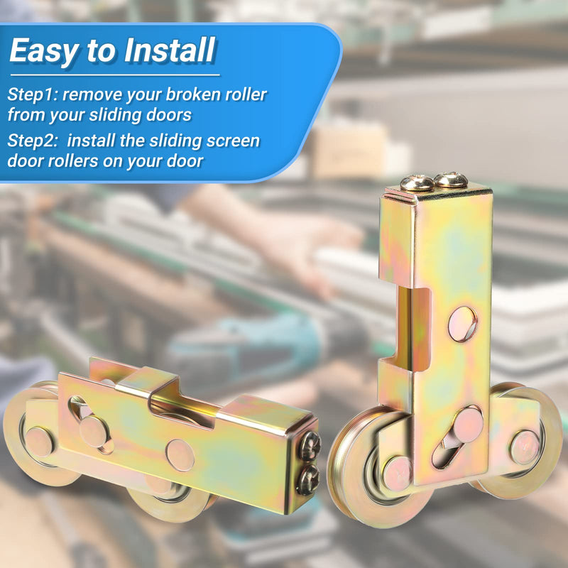 Lounsweer 4 Pieces Sliding Door Rollers Replacement 1-1/4 Inch Patio Door Roller Steel Ball Bearing Tandem Wheels for Sliding Glass Door Screen Door Hardware for Window Gate Closet