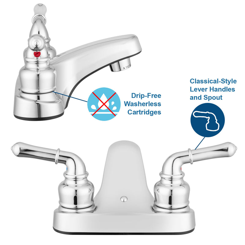 Pacific Bay Lynden Bathroom Sink Faucet, Plated ABS (Chrome) 2 Pack | Metallic-plated ABS sink faucet - lightweight, rustproof, and easy to install. Plated ABS plastic (not metal). Polished Chrome