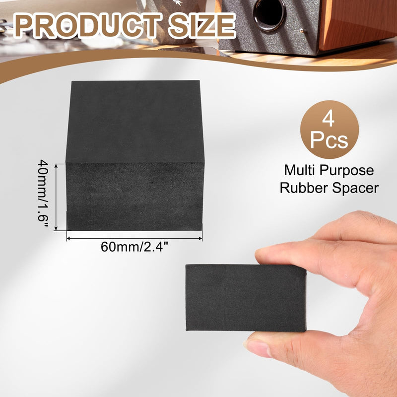 PATIKIL Rubber Solid Anti-Vibration Pads, 4 Pcs 60mm x 40mm Thick Rubber Square Washers Multi-Purpose Gasket Pad Bushings Spacer for HVAC Compressor Air Conditioner, Black