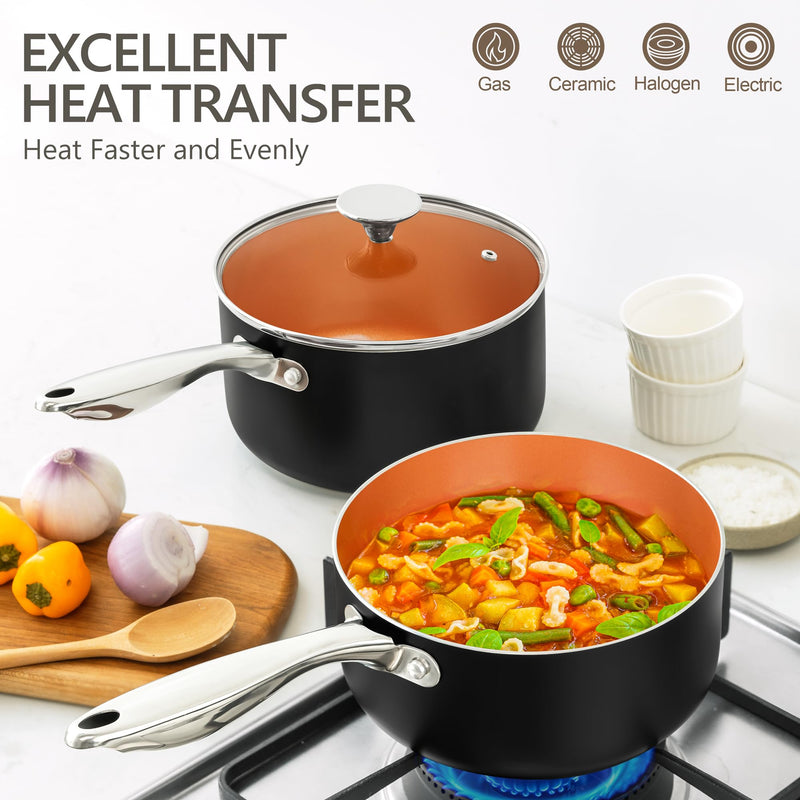 MICHELANGELO 1 Quart Saucepan with Lid, Ultra Nonstick Ceramic Sauce Pan with Lid, Small Pot with Lid, 1 Quart Saucepan Nonstick, Small Sauce Pot, Copper 1 Quarts
