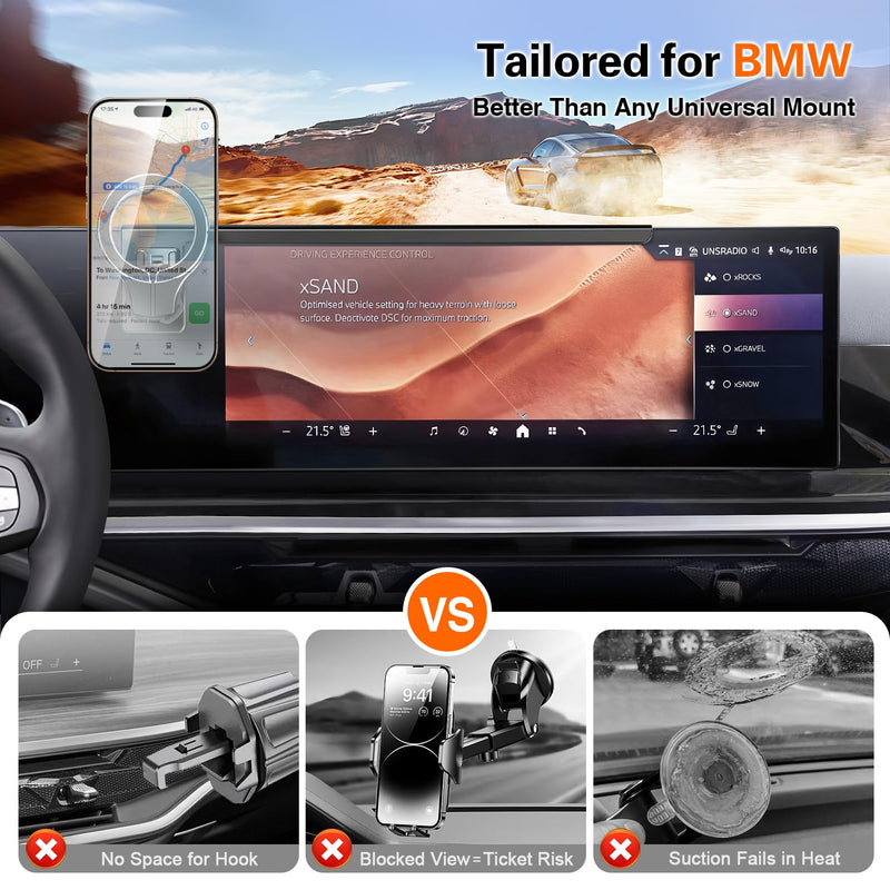 Magnetic Phone Mount for BMW X5/X6 2024-2026 & X7 2023-2026, 14.9in Screen | Clip-On 14.9" Screen Mount With Adhesive Support And Hidden Storage Tray; For Magsafe Iphones Or Phones With Metal Rings