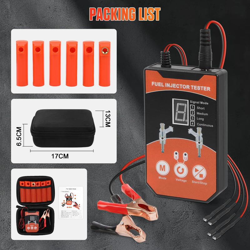 Fuel Injector Tester Cleaner Tool Kit 8 Pulse Modes Injector Tester 2 Fuel Injector Test Simultaneously DIY Cleaning Tools with 6 Injector Cleaner Adapters&50in Wire for 12V/5V Car Motorcycle Injector