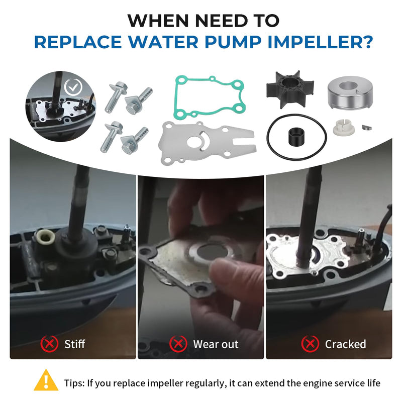 Water Pump Impeller Repair Kit for Yamaha Outboard 40HP 50HP 60HP 1995-Up 40/50/60/C40/P40/C50/F50/P50/F60 OEM# 63D-W0078-01-00 63D-W0078-00-00 63D-W0078-03-00
