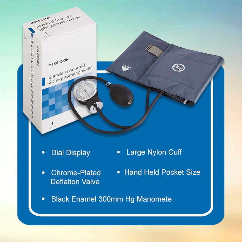 McKesson Standard Aneroid Sphygmomanometer, Large Cuff, Navy Blue, 34 cm to 50 cm, 1 Count Large Adult Cuff (1 Count)