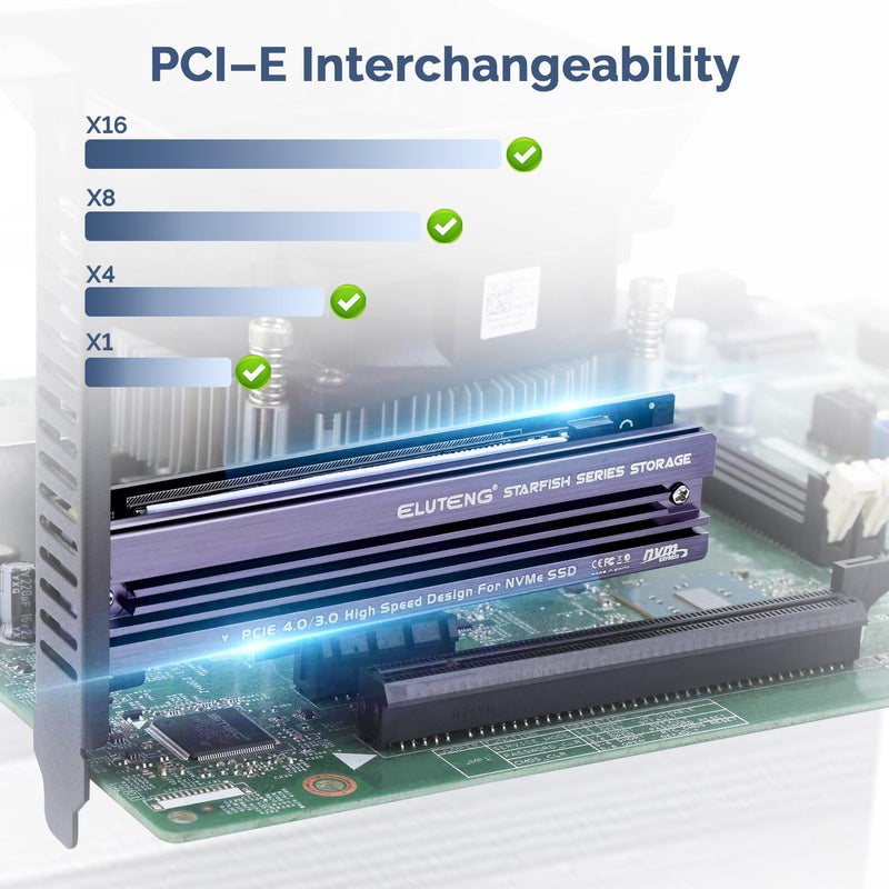 ELUTENG NVME PCIe 4.0 Adapter M.2 NVME SSD to PCI-e Slots X1 X4 X8 X16 Expansion Card with Aluminum Heatsink NVME SSD to PCI Express Card Low Profile Bracket Support 2230 2242 2260 2280 SSD
