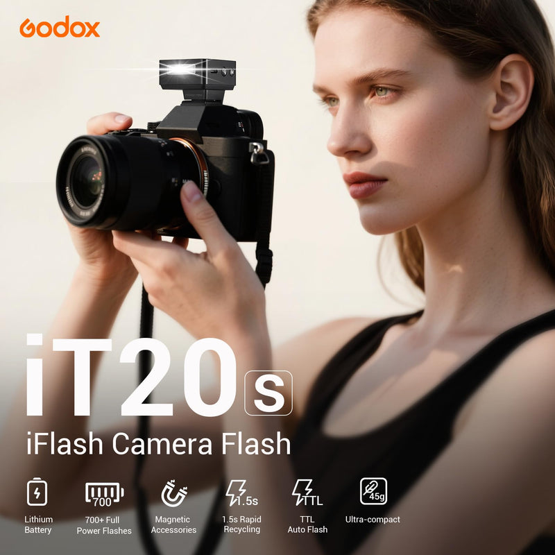 Godox iT20-S Ultra-Compact Camera Flash - Upgraded from iM20 with TTL Function & Magnetic Accessories, 45g Lightweight, 700+ Flashes, 1.5s Recycling, USB-C Charging, Compatible with Sony Cameras Godox IT20-S
