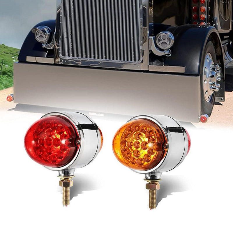 dreamdragon 2PCS 17-LED Dual Face Watermelon Turn Signal Lights, Amber & Red LED, 3.5" Round Fender Lights with Clear Lens & Reflector, Chrome Auxiliary Pedestal Lights Amber/Red