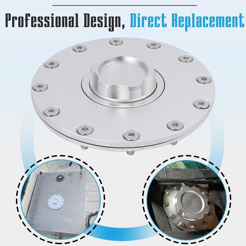 Billet Aluminum Easy Fill Fuel Cell Cap with 12 Hole Cell Bung and Rubber Gasket Sliver Silver