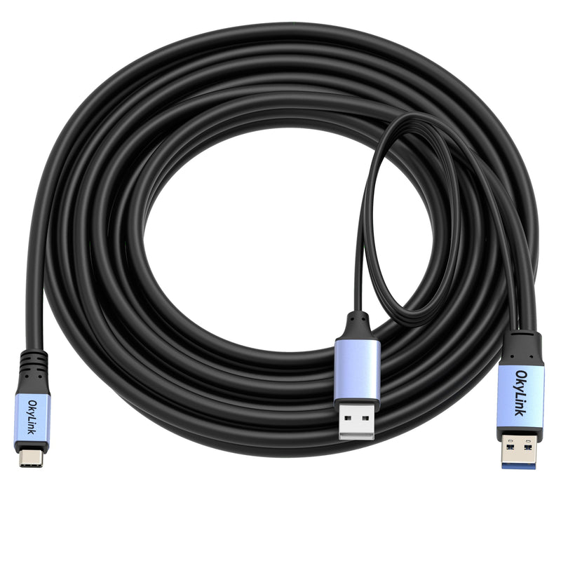 OkyLink Active USB 3.0 A to C Data Cable, Male to Male, 5Gbps, 15ft | 5M, 3.2 Gen 1, Signal booster, optional power, for webcam, VR, portable hard drive, Docking Station, Printer USB3.0(5Gbps) 15ft (5m)