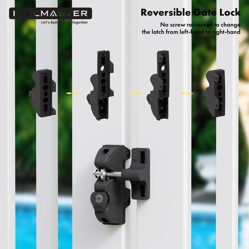 Key Lockable 2 Way Gate Latch,Key Operates on Both Sides of Gate,2 Sided Gate Fence Lock for Outdoor Gates,Locking Gate Door Lock Fence Latch Gate Hardware for Metal,Wood,Vinyl Fence,Black Finish