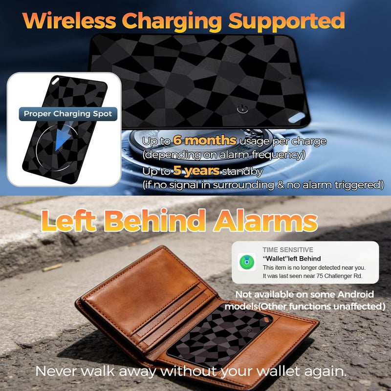 (2 Pack) Wallet Tracker Card (iOS & Android) Ultra-Thin Bluetooth Smart Card Tracking Card Item Tracker Work with Apple Find My & Google Find Hub, IPX4 Rechargeable GPS Tracker for Wallet Passport