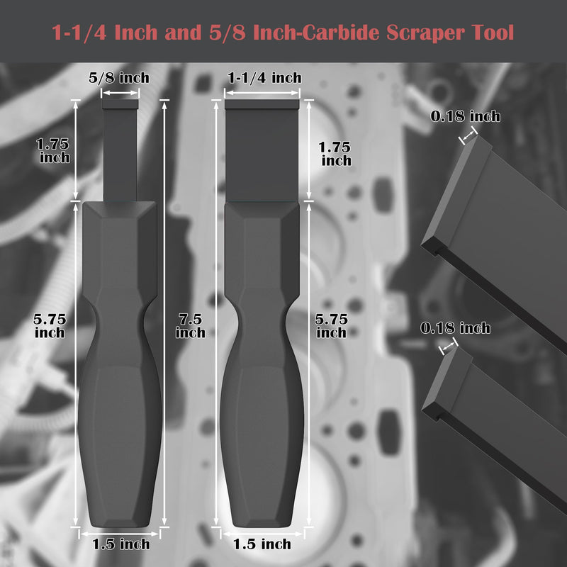 Carbide Scraper, Super Carbide Gasket Scraper for Metal and Automotive, 1-1/4 Inch and 5/8 Inch Carbide Scraper Set (Grey 2-Piece) Grey