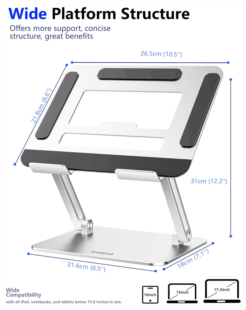 Laptop Computer Stand Adjustable Height-Tablet Holder for Desk-Foldable Riser Folding Mount for Notebook iMac MacBook Air Pro,Dell XPS, HP (10-17.3"),Aluminum-Silver Silver LS02-US