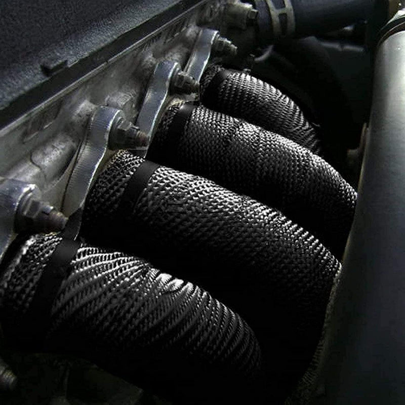 Black Exhaust Heat Wrap, Foneso 2'' x 16.5' Exhaust Header Wrap Tape Fiberglass Heat Shield Tape with 10pcs Stainless Steel Ties for Motorcycle Car Truck 16.5ft