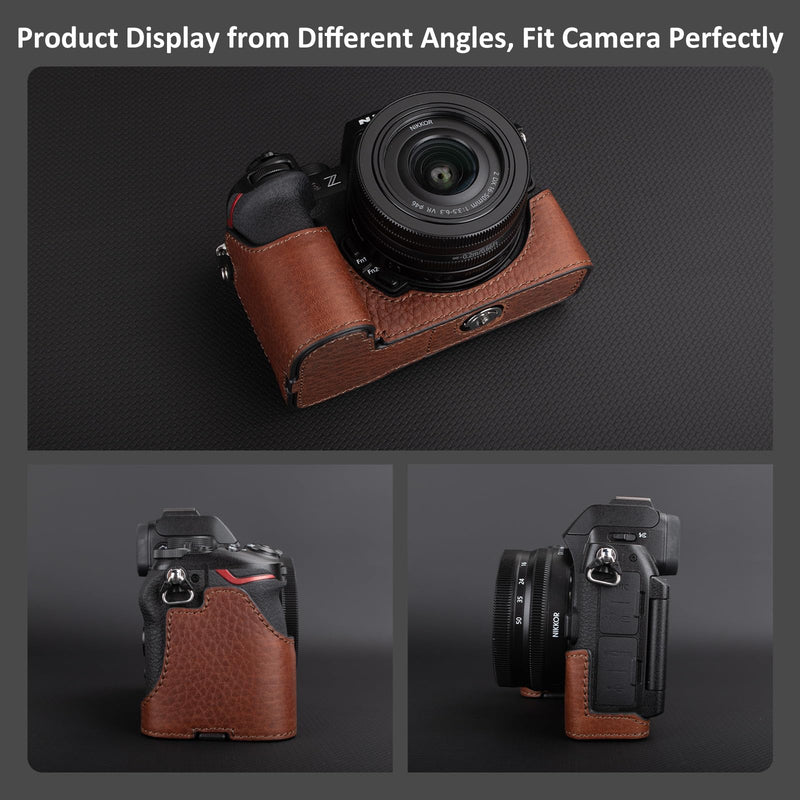 MUZIRI KINOKOO Case for Nikon Z50 II, Retro Style Premium Genuine Leather Half Case for Nikon Z50II Camera - Z50 II Accessories Protective Cover - with Opening Bottom and Hand Grip Design - Brown