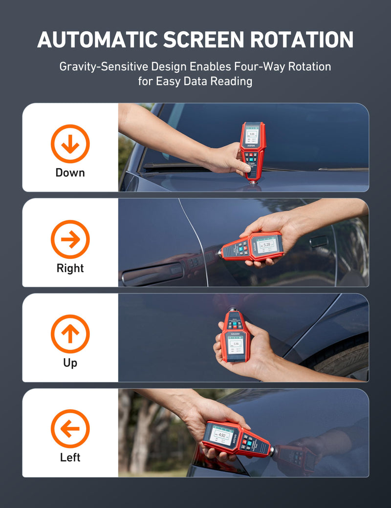 AstroAI Paint Thickness Gauge for Car, Coating Tester for Check The Car's Original Coating for Used Car Buyers, with Limit Alarm, 4-Direction Rotating Screen, Resol 0.01mil F/NF Measuring