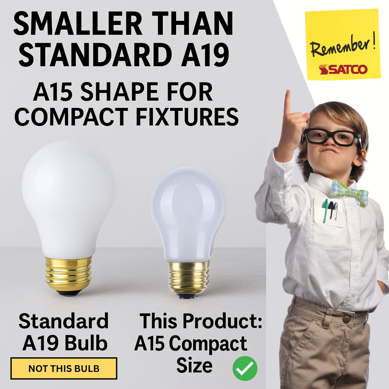 Satco S4881-40 Watt A15 Small Appliance Incandescent Frosted Light Bulbs - Shatter Proof - 130V, Medium E26 Base - 2700K - Dimmable, for Fridge, Range Hood, Sewing Machine, Freezer (12 Pack)