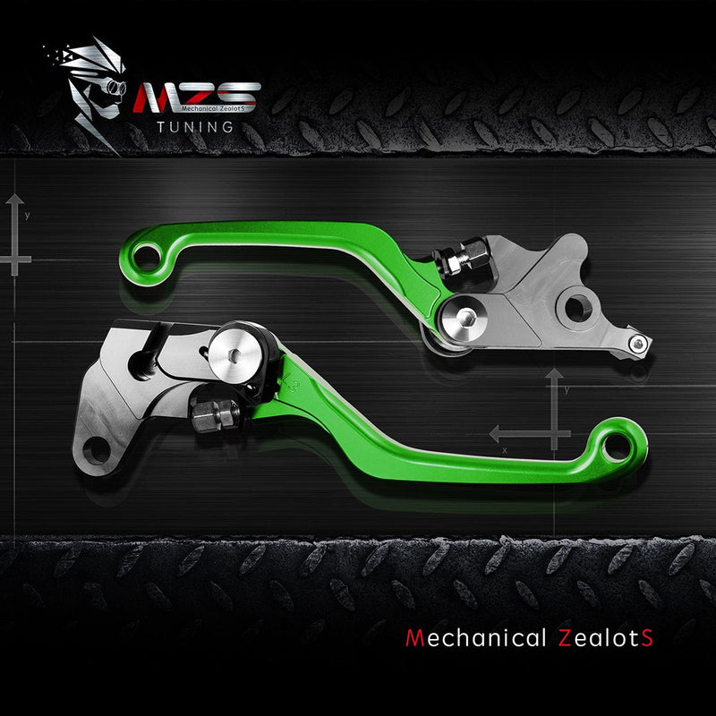 MZS Green Dirt Bike Brake Clutch Levers Pivot Adjustable CNC Compatible with KLX140 2008-2021 | KLX140L 2008-2020 | KLX140G 2017-2020 | KLX140R KLX140RF 2021-2024 KLX140/KLX140L/KLX140G/KLX140R