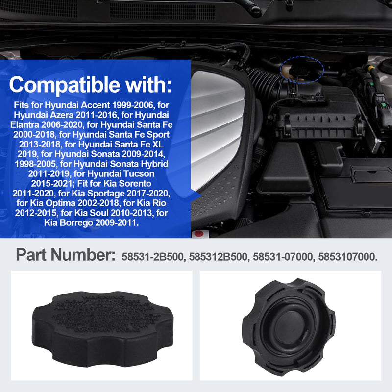 Master Cylinder Cap Brake Reservoir Tank Cap Compatible with Hyundai Accent Azera Elantra Santa Fe Sonata Tucson Kia Optima Soul Sorento Part Numbers 58531-07000 585312B500