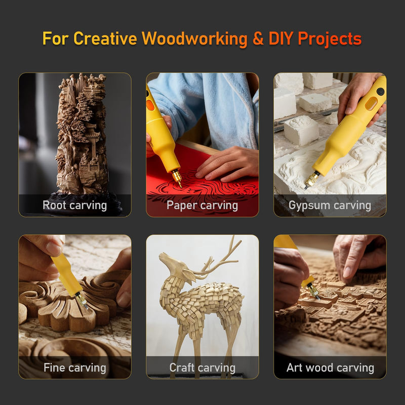 4.2V Wood Carving Kit, Cordless Electric Chisel, 40W Engraving Tool with 20 Blades for DIY Woodworking